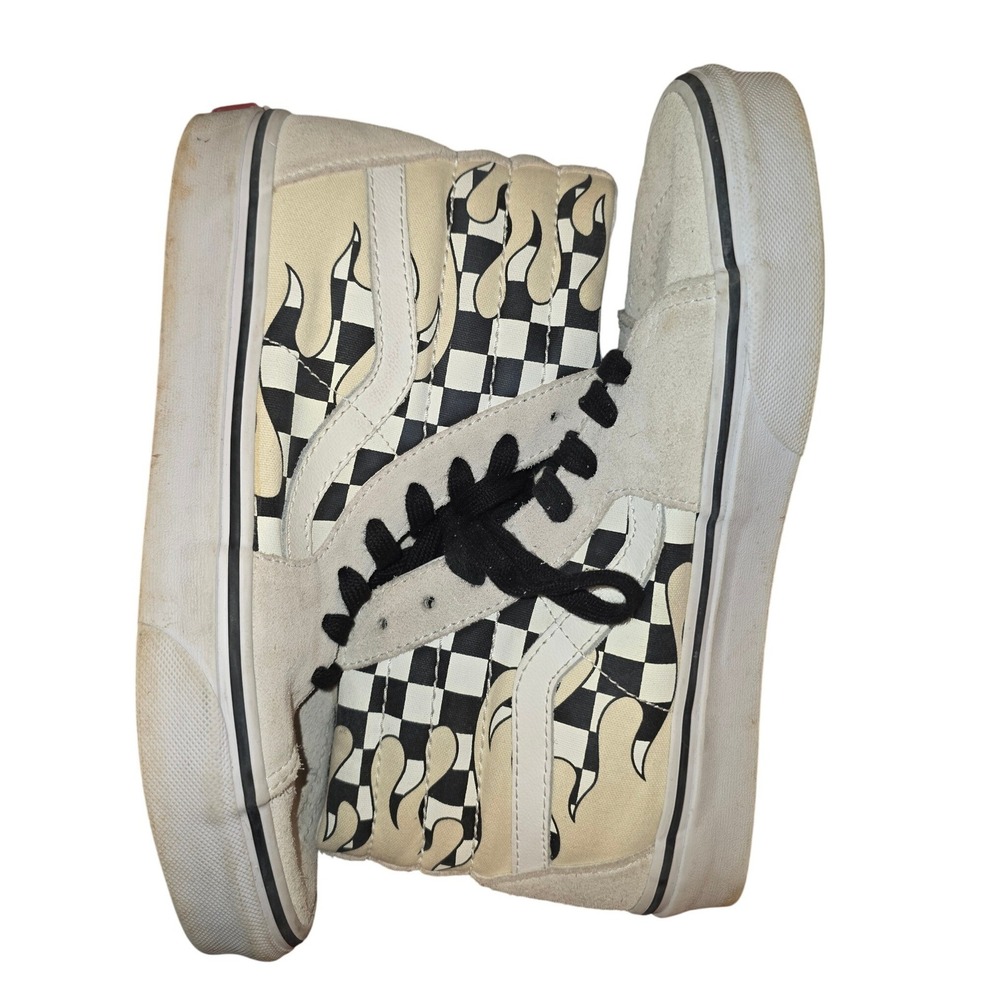 Vans Sk8-Hi Checkerboard Flame Cream White Suede High Top Sneakers Mens 7 500714